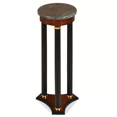 Empire-Style Marble-Top Pedestal Plant Stand, Triple Ebonized Columns