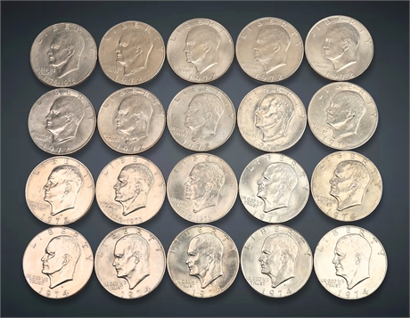 (20) 1972, 1974, and 1976 Eisenhower Dollars