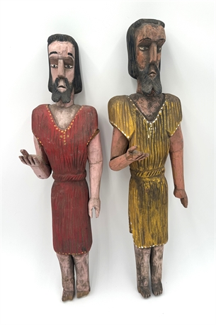 Hand-Carved Santos Figures (Set of 2) – Folk Art with Painted Detail, 20" Tall