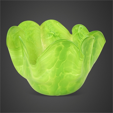 Vallée 2009 Handblown Art Glass Bowl — Lime Green Freeform Design