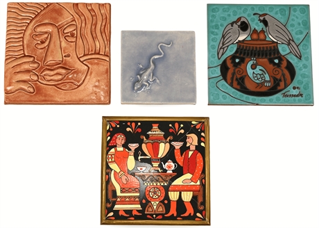 Group of Four Ceramic Art Tiles