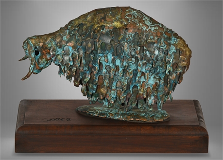 Bob Cooper Patinated Copper Buffalo Sculpture