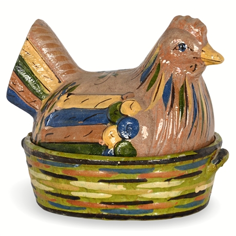 Vintage Tlaquepaque Mexican Hen-on-Nest Pottery Casserole Dish