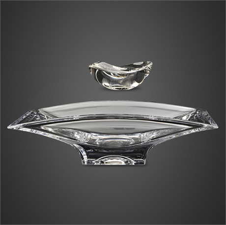 Nambe Crystal Tray & Bowl Set Germany Modernist Tilt Style