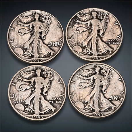 1943 (4) Walking Liberty Silver Half Dollars