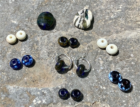Handmade Lamp-worked Glass Beads, Loop Earrings Set by Kris Bryson