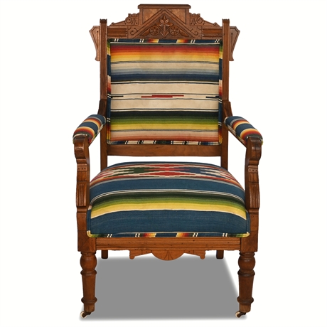 Antique Eastlake Armchair with Serape Upholstery