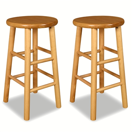 24" Pair of Solid Wood Bar Stools — Sturdy & Clean