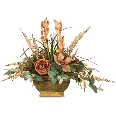 Faux Floral Arrangement Set in Ceramic Pot