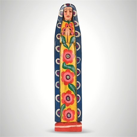 Hand-Carved Our Lady of Guadalupe Style Virgin Wood Folk Art 25"