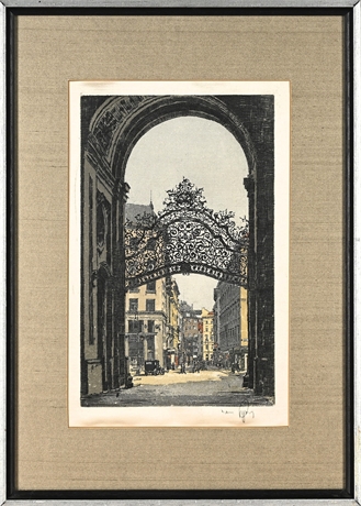 Hans Figura Signed Vienna Etching Burgtor Hand Colored
