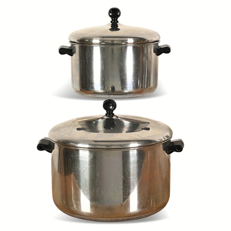 Vintage Farberware NYC USA 4qt & 8qt Aluminum Clad Pots w/ Lids