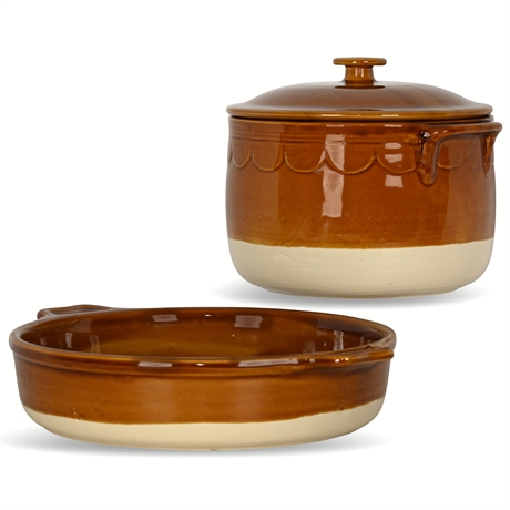 Pair of Emile Henry Casserole Dish & Two-Tone Dutch Oven