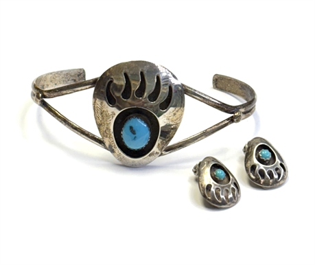 Turquoise and Sterling Silver Bear Paw Set