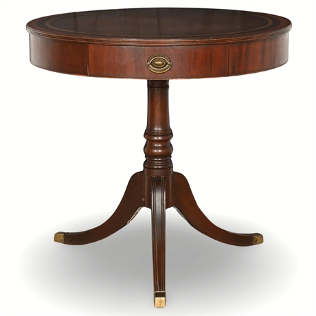 Federal-Style Mahogany Drum Table with Leather Top and Brass Capped Legs