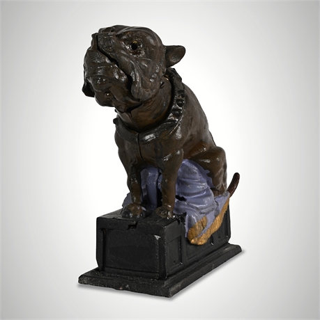 Cast Iron "Bull Dog Bank" Mechanical Coin Bank — Pull-Tail Action