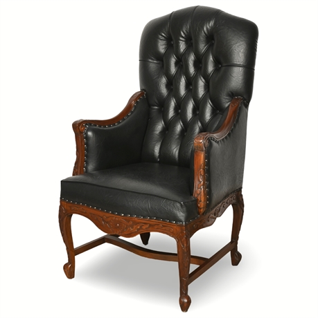 Vintage Walnut Carved Tufted Armchair