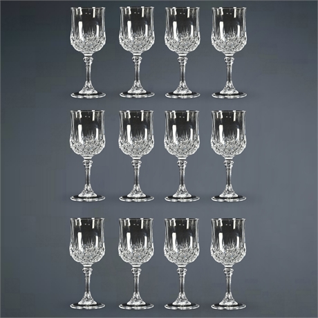 (12) Cristal D'Arques - "Longchamp" Collection Wine Stems