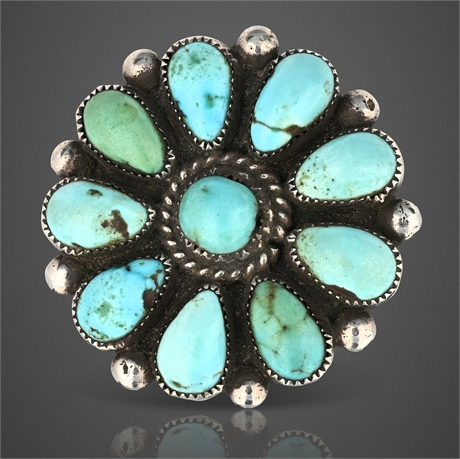 Vintage Navajo Sterling Silver & Turquoise Cluster Ring, Size 6