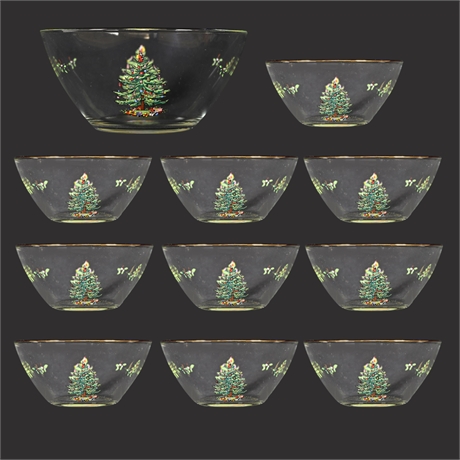 11‑Pc Vintage Arcoroc France Holiday Bowl Set – Gold Trimmed Set