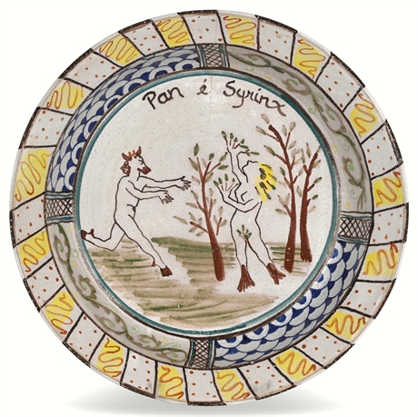 13.5" Whimsical Greek Mythology Pan e Syrinx Bowl