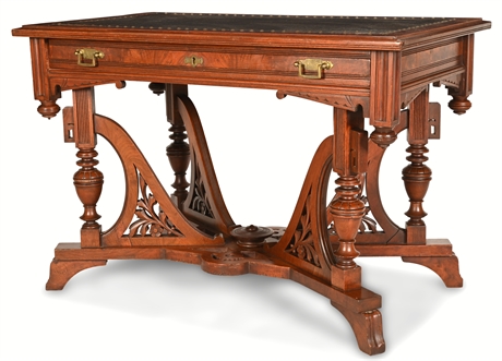 Victorian Carved Mahogany Library Table