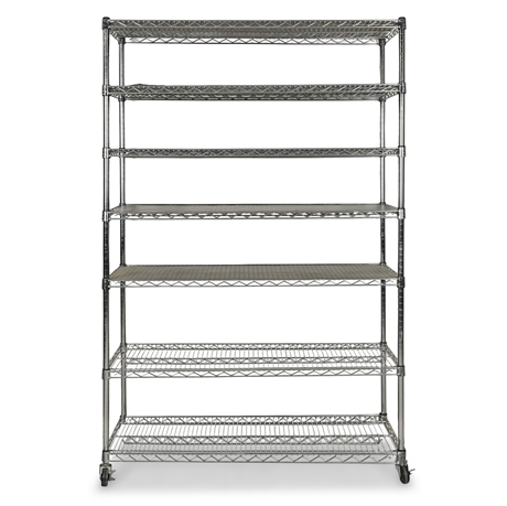 75" Seville Classics WEB563 NSF Chrome Wire Shelving, 48x18, 7-Shelf w/Casters