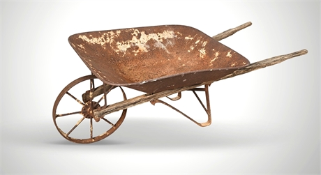 Antique Steel Wheelbarrow – Rustic Farm Tool