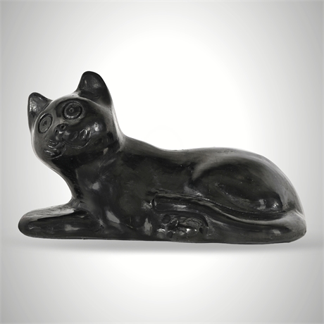 Doña Rosa Barro Negro Cat Sculpture— Signed, San Bartolo Coyotepec