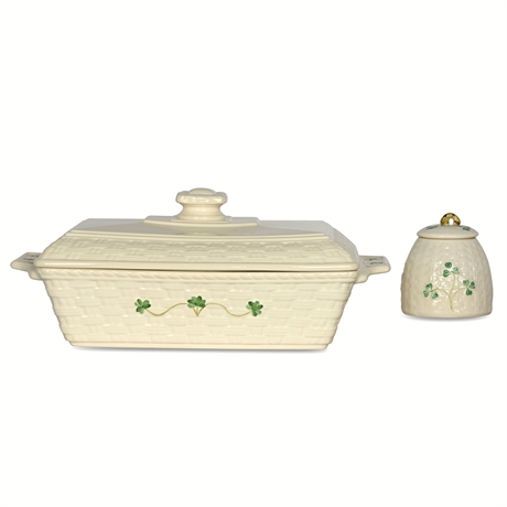 Belleek Clover Casserole & Sugar Set