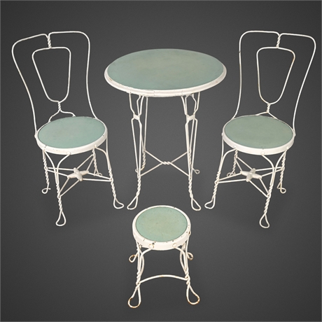 Vintage Walrus‑Marked Ice Cream Parlor Set — Table, 2 Chairs & Stool