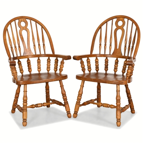 Keller Furniture Solid Oak Rustic Country Style Dining Arm Chairs