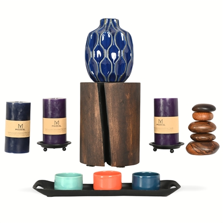 Modern Decor – Ceramic Vase, Wood Base, Mozeal Candles & More