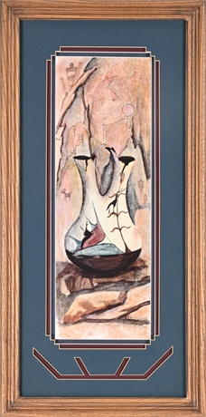 Diann Eshleman “Southwestern Vessel” Print — Signed, Custom Oak Frame