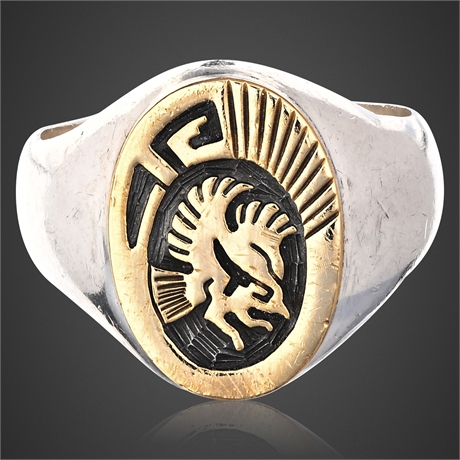 Calvin Peterson Sterling & 14K Gold Eagle Overlay Ring, Size 10.5