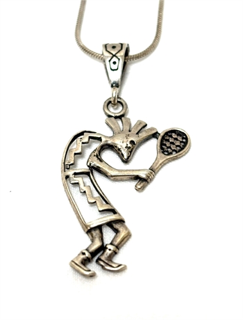 Sterling Silver Kokopelli Tennis Pendant With Necklace