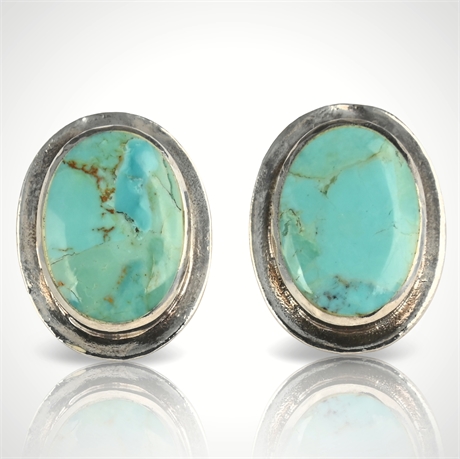 Sterling Silver Turquoise Clip-On Earrings, Marked 925 Thailand