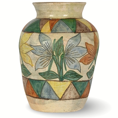 Mexican Ceramic Jar "Flores," by Dolores Porras – Decorative Folk Art Vase