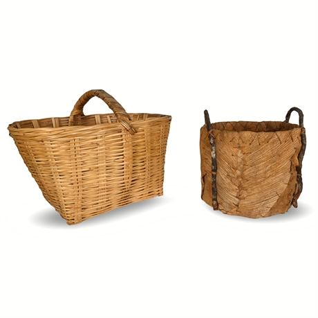 Vintage Rattan Oversized Basket & Coconut Husk Fiber Basket