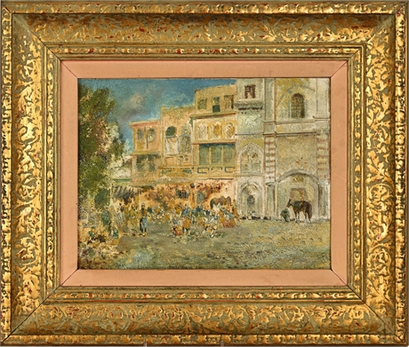 Orientalist Market Square Scene — Late 19th-C. French School Style