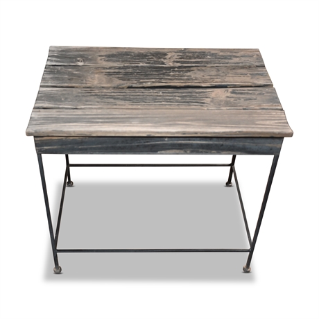 Wood Top Cast Aluminum Side Table