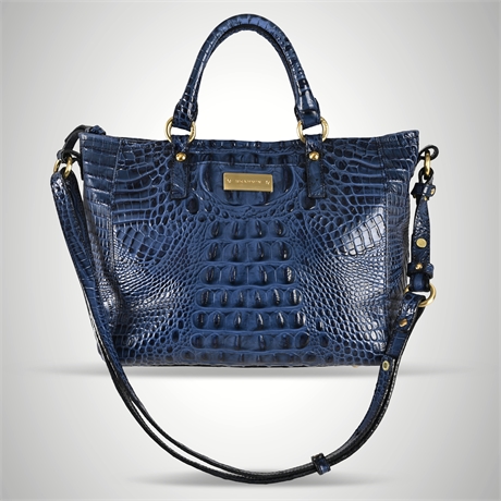 Brahmin Melbourne Satchel – Ink Blue Croc Embossed Leather, Gold Hardware
