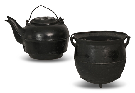 Antique Cast Iron Kettle & Cauldron