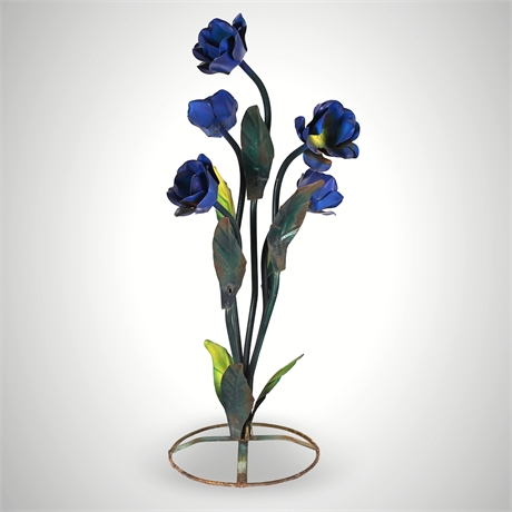 Handcrafted Iron Blue Rose Sculpture — Winter Bloom in Midnight Blue