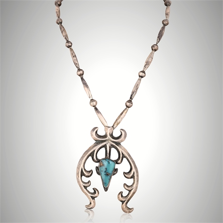 1950s Navajo Sterling Silver Naja Necklace w/ Turquoise, 18"