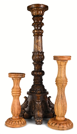 Baroque Style Resin Floor Candlestick w/ Pair Wood Holders