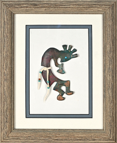 Doug Cooper “Kokopelli” Copper Wall Sculpture – Signed, Shadowbox Frame