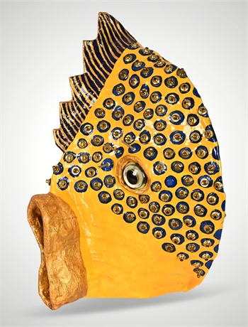 Sally Shaffer 2003 Paper Mâché Fish Sculpture – Brass Rivets, Signed