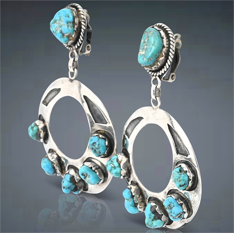 Navajo Overlay Turquoise & Sterling Earrings