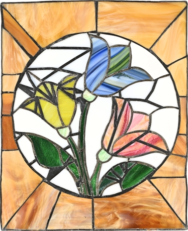 Floral Stained Glass Panel – Multicolor Blossoms, 19.5" x 15.75"